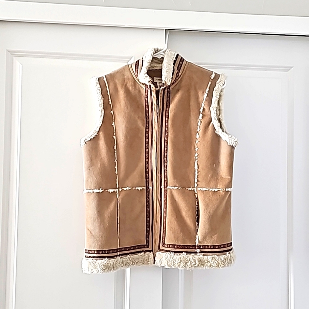 Faux Suede Faux Fur Lined Vest